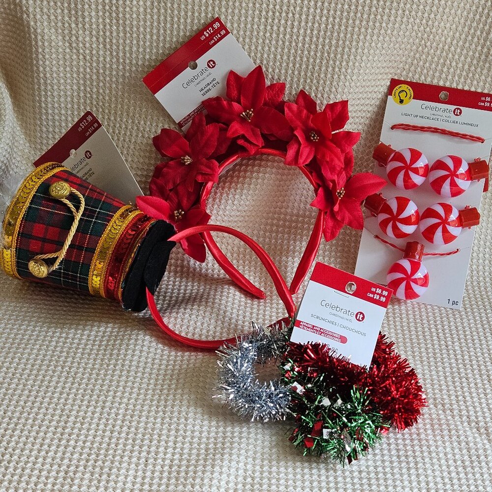 Ashland Christmas 4‎ Piece Set - Two Headbands, Scrunchies and lollypop necklace